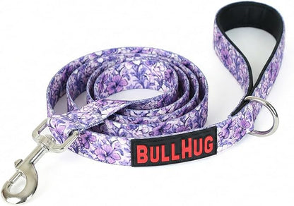 BULLHUG 6 FT Bulldog Leash with Padded Handle. Perfect for Bulldogs, French Bulldogs, Pugs & All Breeds. Leashes for Walking, Training Lead for Bulldogs (Purple Floral)
