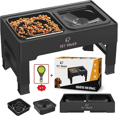 Dog Bowls Elevated Large Breed, Raised Dog Bowl Stand with 4 Adjustable Height, Slow Feeder Dog Bowls & No-Spill Water Bowl for Small, Medium, Large Dogs