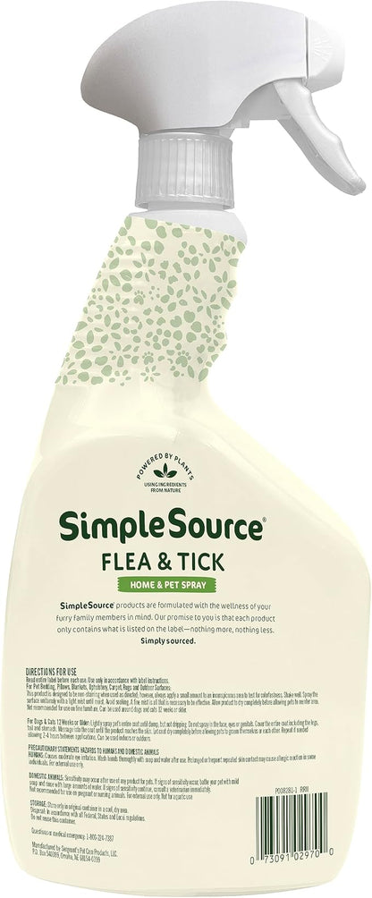 SimpleSource® Flea & Tick Home & Pet Spray, Powered by Plants, Kills Fleas, Flea Eggs, Flea Larvae, & Ticks, Kills & Repels Mosquitos, 32oz Bottle