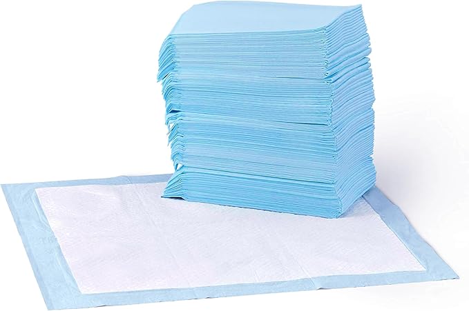 Amazon Basics Leak-Proof Dog and Puppy Potty Training Pee Pads with Quick-Dry 5-Layer Super Absorbent Surface for Dog Training, Floor Protection, Regular Size 22x22", Blue & White, 50 Count