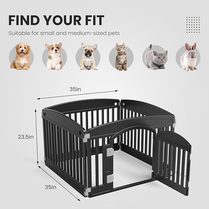 Sweetcrispy Plastic Dog Playpen, 4 Panel 24" Expandable & Durable Pet Fence for Small to Medium Dogs - Indoor & Outdoor Portable Puppy Playpen with Secure Locking Door - Black