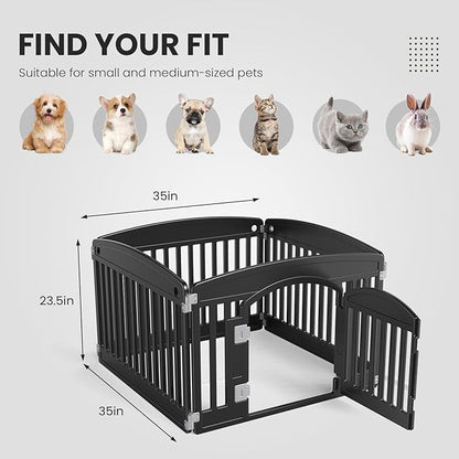 Sweetcrispy Plastic Dog Playpen, 4 Panel 24" Expandable & Durable Pet Fence for Small to Medium Dogs - Indoor & Outdoor Portable Puppy Playpen with Secure Locking Door - Black