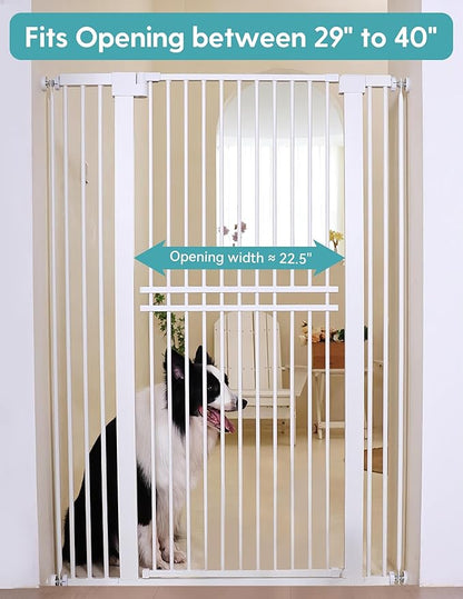 No Pawblems 55" Extra Tall Pet Gate for Cat/Dog, 29-40" Wide Auto Close Tall Dog Gate, 1.37" Ultra Narrow Spacing, NO Drilling Pressure Mounted for Doorways/Hallways, White