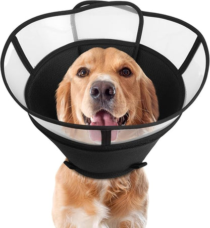 Soft Elizabethan Dog Cone Collar for Large, Medium & Small Dogs - Adjustable Recovery Collar for Post-Surgery, Wound Protection & Licking Prevention - Lightweight Pet Cone Alternative（Black,XL）