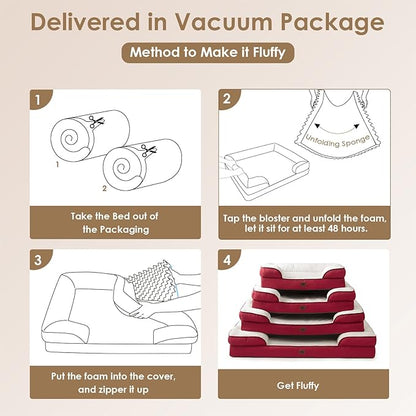 EHEYCIGA Orthopedic Dog Beds for Large Dogs, Waterproof Memory Foam Large Dog Bed with Sides, Non-Slip Bottom and Egg-Crate Foam Pet Couch Bed with Washable Removable Cover,Red