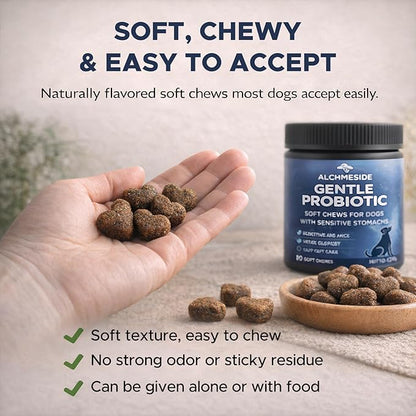 Probiotics for Dogs – Dog Probiotic Soft Chews for Digestive & Gut Health, Yeast Balance,3 Billion CFU with Prebiotic Inulin & Pumpkin, Gentle Formula for Sensitive Stomachs, Chicken Flavor, 90 Count