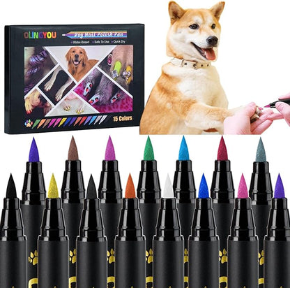 OLINGYOU 15 Colors Dog Nail Polish Pens Quick Dry, Pet Nail Polish Set for Dogs DIY Dogs Puppy Nails, Dog Safe Nail Polish Non Toxic, Odorless, Easy to Apply