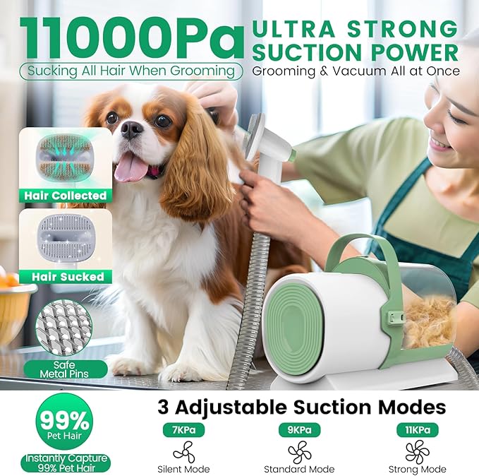 Dog Grooming Vacuum, Pet Grooming Kit with Clipper Nail Trimmer Grinder, 2.5L Dust Cup 7 Grooming Tools 11000Pa Dog Hair Vacuum for Shedding Grooming, Home Cleaning, PG50 Plus