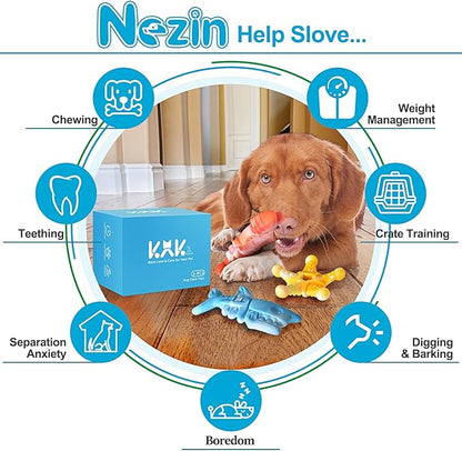 NEZIN Dog Chew Toys, Indestructible Dog Toys for Aggressive Chewers, Tough Dog Toys, Durable Dog Chew Toys for Large Medium Breed, Interactive Dog Toys with Real Beef Flavor (Mix 3 Pack)