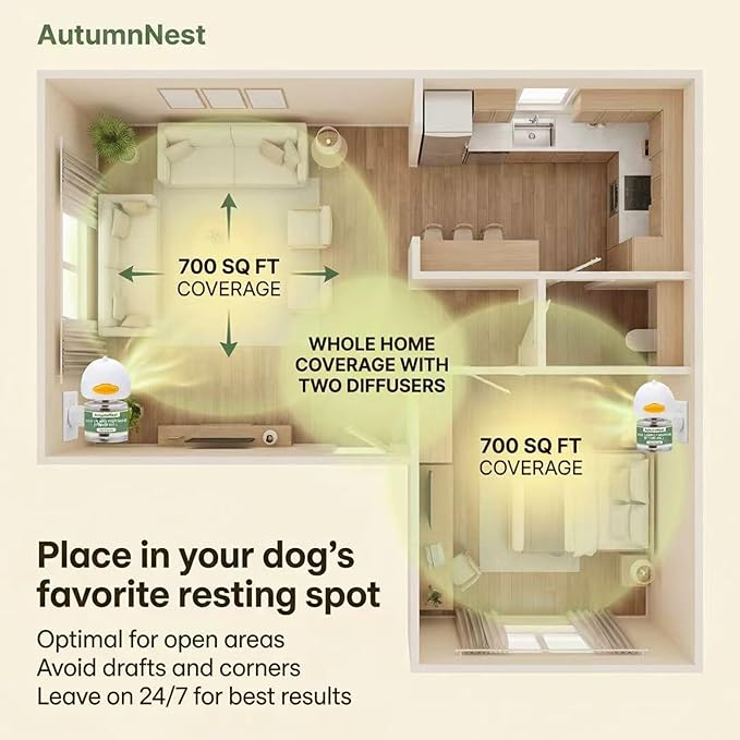 4-Pack Dog Calming Diffuser Kit (1 Diffuser + 3 Refills), Plug-in Pheromone Calming Diffuser for Dog, 90-Day Supply, Covers 700 sq ft, Safe & Odorless Stress Relief Solution, Promotes Relaxed Behavior