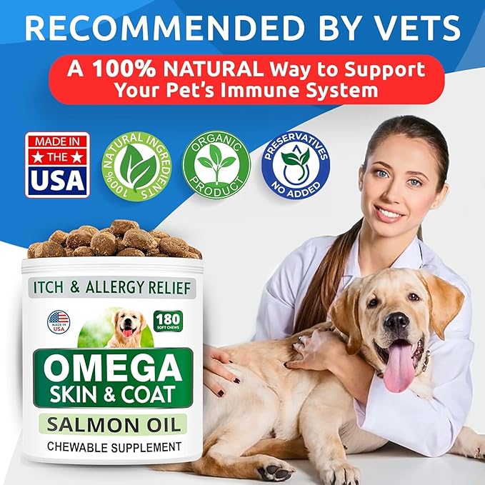 BARK&SPARK (Pack of 2) Omega 3 for Dogs - 360 Fish Oil Chews for Dog Shedding, Skin Allergy, Itch Relief, Hot Spots Treatment - Joint Health - Skin & Coat Supplement - EPA&DHA Fatty Acids - Salmon Oil
