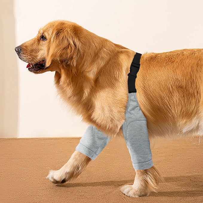 ROZKITCH Dog Surgery Leg Sleeve for Front Legs, Adjustable Pet Prevent Licking Wound Elbow Knee Protector, Dog Leg Sleeve to Stop Licking Cone Collar Alternative for Sprain ACL CCL Arthritis Grey 2XL