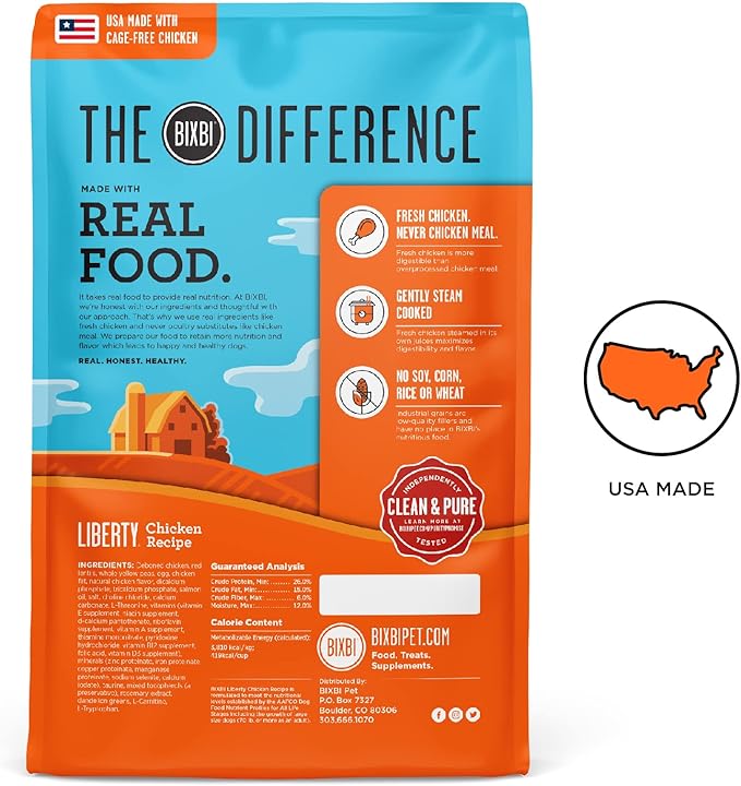 BIXBI Liberty Grain-Free Dry Dog Food, Chicken Recipe – Fresh Meat, High Protein, No Meat Meals – USA Made, 22 lbs