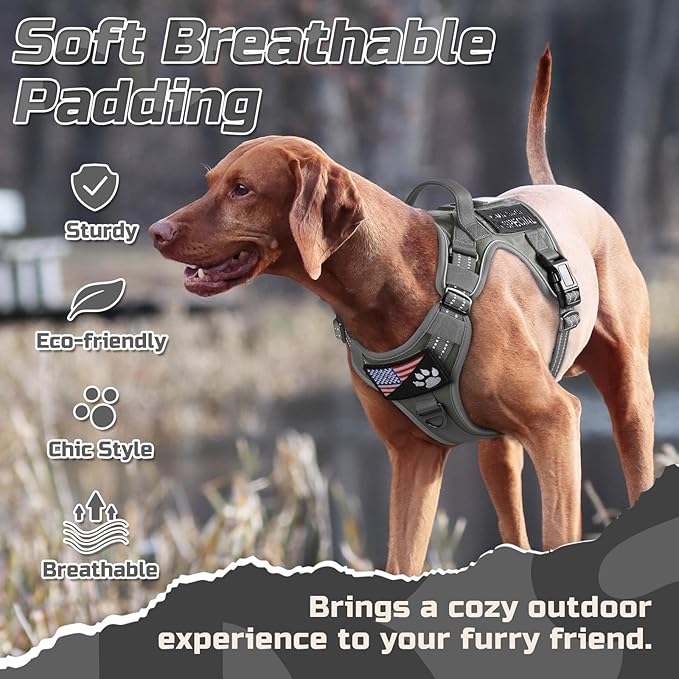 rabbitgoo Tactical Dog Harness for Large Dogs, No Pull Military Service Vest with Handle & Molle, Easy Control for Training Walking, Adjustable Reflective Straps, Dark Grey, XL
