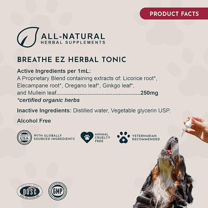 Animal Essentials Breathe EZ Herbal Supplement for Dogs & Cats, 2 fl oz - Supports Clear, Healthy Respiration-Breathing