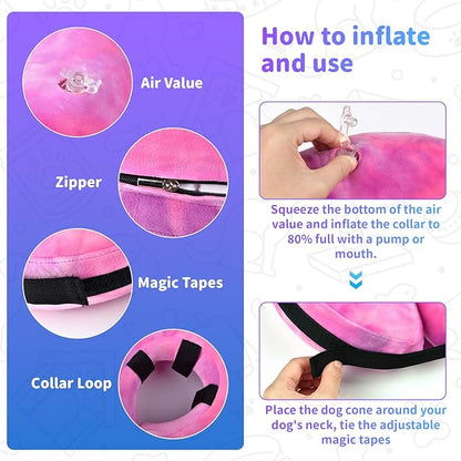 Dog Neck Collar Recovery E-Collar Alternative, Dog Donut Collar After Surgery for Dogs and Cats(Rose Purple, M+)