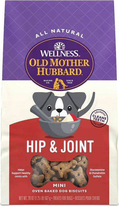 Wellness Old Mother Hubbard Hip & Joint Dog Biscuits, Natural Training Treats, Chicken, Apple, Oats, and Carrot Flavor, Mini Size, 20 oz Bag