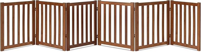 LZRS 6-Panel Extra-Wide Freestanding Wooden Dog Gate Indoor – 24”High Foldable Safety Pet Barrier for Doorways, Hallways, Kitchens, and Long Staircases, Durable Design fit Small to Medium Dogs, Oak