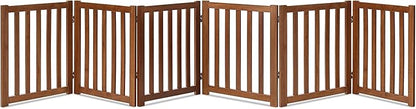 LZRS 6-Panel Extra-Wide Freestanding Wooden Dog Gate Indoor – 24”High Foldable Safety Pet Barrier for Doorways, Hallways, Kitchens, and Long Staircases, Durable Design fit Small to Medium Dogs, Oak