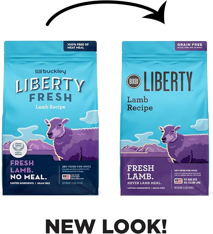 BIXBI Liberty Grain-Free Dry Dog Food, Lamb Recipe – Fresh Meat, High Protein, No Meat Meals – USA Made, 11 lbs