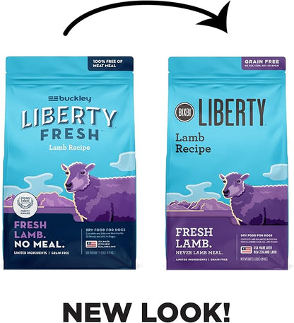 BIXBI Liberty Grain-Free Dry Dog Food, Lamb Recipe – Fresh Meat, High Protein, No Meat Meals – USA Made, 11 lbs