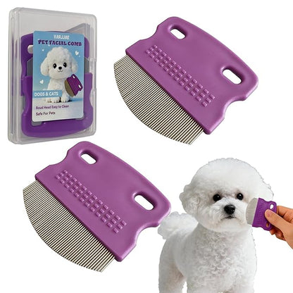 2 Pack Professional Pets Eye Combs,Pets Grooming Comb Kit,Stainless Steel Tear Stain Remover for Cats & Dogs,Flea Lice Comb,Gentle Curved Comb Teeth,Precisely Removes Stains (2pcs eye combs)