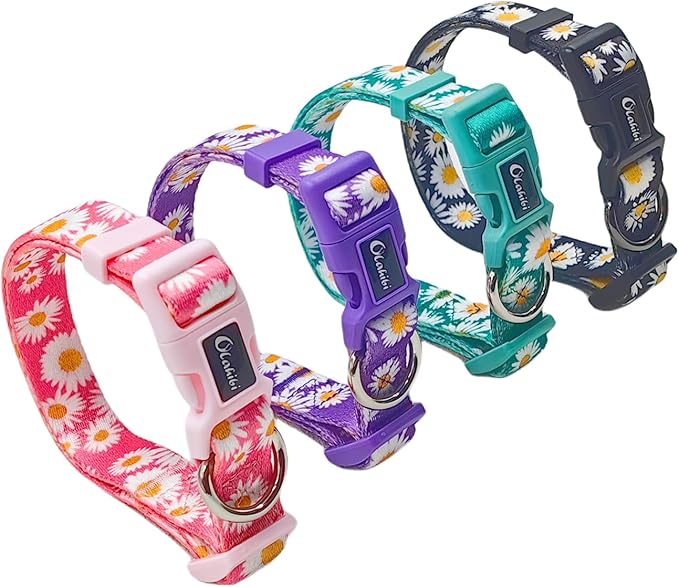 Dog Collar and Leash Set, Cute Pink Daisy Pattern, Polyester Material, 5ft Leash, for Small Dogs.(Small, Pink Daisy)