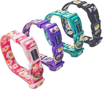 Dog Collar and Leash Set, Cute Pink Daisy Pattern, Polyester Material, 5ft Leash, for Large Dogs.(Large, Pink Daisy)