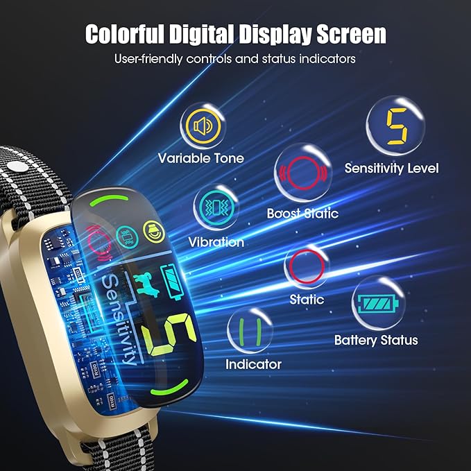 Smart AI Bark Collar for Large Medium Small Dogs, Anti Barking Device with 5 Training Modes, Exclusive Forced Bark-Stopping, Rechargeable IP67 Waterproof Bark Collar with 5 Sensitivity (Gold)