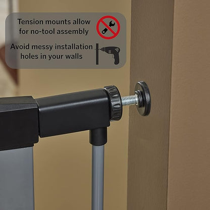 MidWest Homes for Pets 39-Inch High Walk-thru Pressure Mounted Gray Steel Dog Gate, Expands to 38 Inches Wide, No Damage to Walls, Includes 3-inch Extensions, For Small to Medium Pets