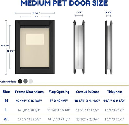 MAVRICFLEX Heavy Duty Doggy Door with Sliding Lock Panel, Aluminum Large Dog Door with Magnetic Double Flaps Dog Door for Large Dogs Up to 40lbs, Medium, Black