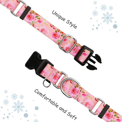 Martingale Collar for Dogs with Buckle Pink Floral Dog Collars No Pull Cute Girl Female Dog Collar for Large Dogs, Watercolor Pink Rose