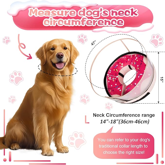 CNEO Inflatable Dog Cone Collar with Detachable Enhanced Anti-Licking Shield, Soft Neck Donut Collar for Dogs After Surgery, Adjustable Dog Cone Alternative for Large Medium Small Dogs & Cats