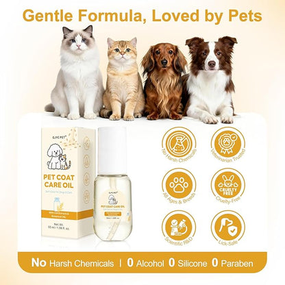 Pet Coat Care Oil, Oat Kernel & Squalane Extract | Recovery Serum, Lipid Balance & Dry Skin Soothing; Post-Bath Barrier Repair, Deeply Moisturizing Leave-in Conditioner, Dogs Cats, 1.69 fl. oz