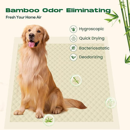 Puppy Pads 50 Count 30"x36" Pee Pads for Dogs Deodorizing Leakproof Quick Drying Dog Pee Pads Super Absorbent Disposable Bamboo Training Pads with Adhesive Tabs