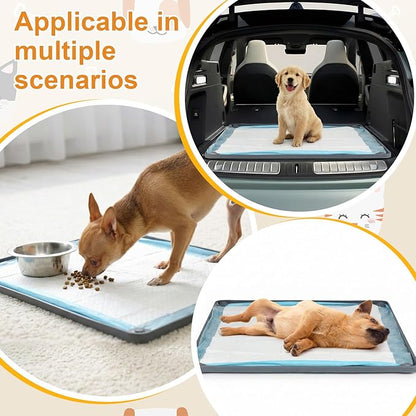 Nuanchu Pee Pad Tray Holder for Dogs, 23 x 23 Inch Silicone Dog Puppy Pad Holder with Four Fixed Points Stable Grip, Raised Edges, Quick-Wipe Dog Potty Tray for Indoor Flooring Protection