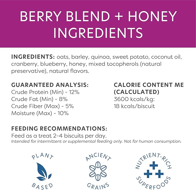 Body and Soul Berry Blend + Honey Crunchy Premium Health Training Dog Treats Superfood Oven Baked Biscuits Oats, Barley & Quinoa – Clean Natural Plant Protein, No Additives No Fillers Made in USA 10oz