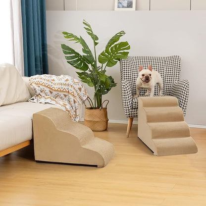 Aodisman 3-Step Dog Ramp and Stairs for Sofa and Chair - Non-Slip Sturdy Pet Steps for Small Dogs and Cats,15.7" H,Khaki