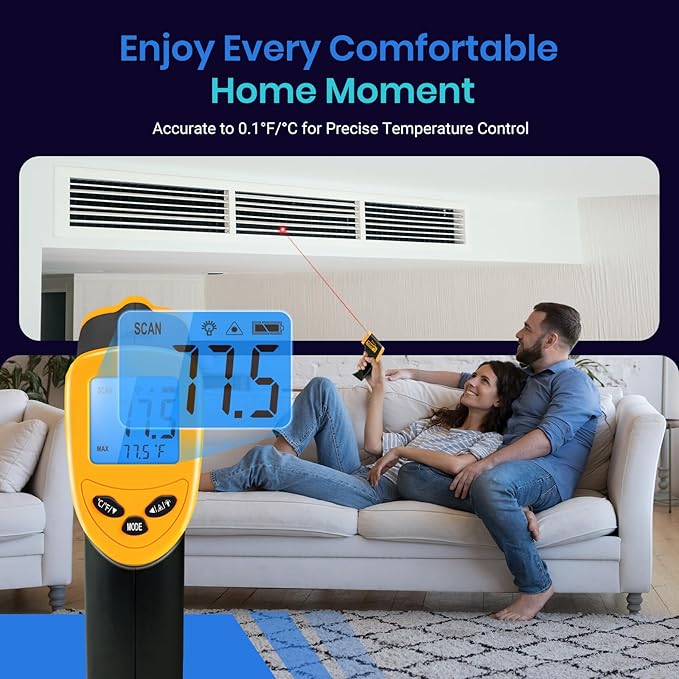 Etekcity Infrared Thermometer Laser Temperature Gun 1080, -58°F~ 1130°F for Meat Food Candy Pizza Oven, Heat Gun for Cooking, Kitchen, Fridge, Reptile, BBQ, HAVC, Adjustable Emissivity & Max Measure