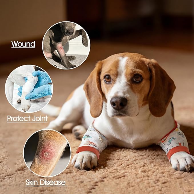 Dog Recovery Suit for Front Legs, Dog Recovery Sleeves After Surgery with Elastic Band, Soft Protective Elbow Braces for Medium Large Dogs, Cone Collar Alternative to Stop Licking Leg Wounds,Red,3XL