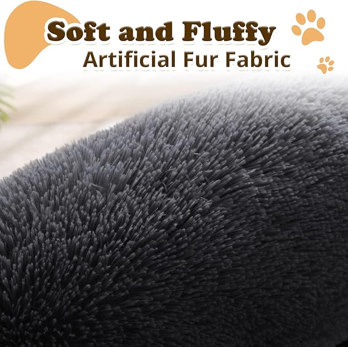 JOLLYVOGUE Dog Beds Large Sized Dog, 36 inches Calming Soft Anti-Anxiety Donut Dogs Bed, Washable Round Fluffy Cushion for Large Pets, Fits up to 80 lbs Pets