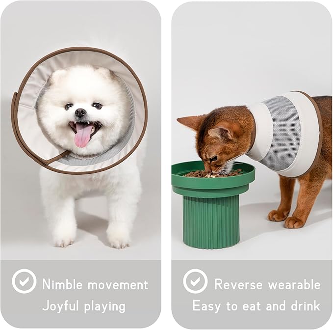 Breathable Soft Dog Recovery Cone Collar After Surgery, Adjustable Lightweight Elizabethan Collar with Air Mesh for Cats, Protective Collar to Stop Licking for Puppy, Khaki, L