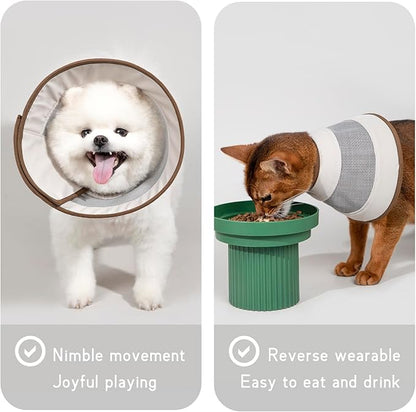 Breathable Soft Dog Recovery Cone Collar After Surgery, Adjustable Lightweight Elizabethan Collar with Air Mesh for Cats, Protective Collar to Stop Licking for Puppy, Khaki, L