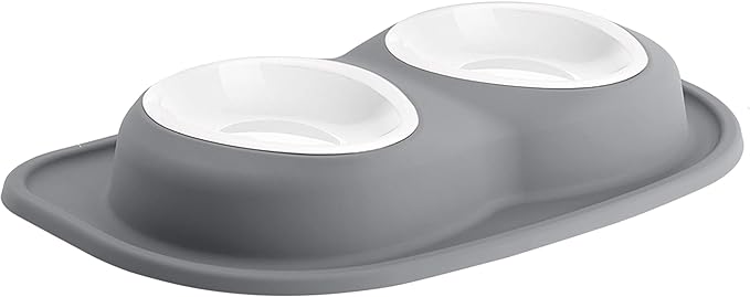 WeatherTech Double Low Pet Feeding System w/Plastic Dog/Cat Bowls - 32 oz (4 Cups) Dark Grey (PDL3203DG)