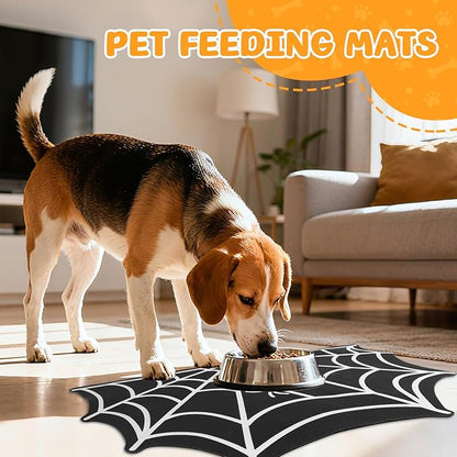 Dog Cat Food & Water Mat, Spider Web Pet Feeding Mat for Floor Non-Slip Waterproof, Super Absorbent Quick Dry Placemat Pet Food Bowl Mat, Halloween Decor, Pets Accessories Indoor (20 * 32 in)