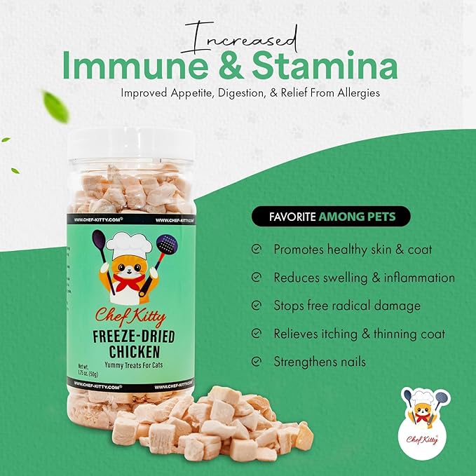 Freeze Dried Chicken Cat Treats | Healthy Dog Food Toppers 100% Human Grade | Single Ingredient, Grain Free Chicken Dog Treats | Inspected & Tested in USA | No Additives or Preservatives, 1.75 oz