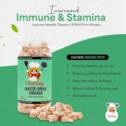 Freeze Dried Chicken Cat Treats | Healthy Dog Food Toppers 100% Human Grade | Single Ingredient, Grain Free Chicken Dog Treats | Inspected & Tested in USA | No Additives or Preservatives, 1.75 oz