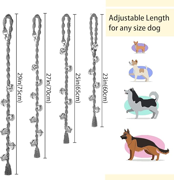 Dog Bells to Go Outside & Puppy Potty Training, Adjustable Dog Door Bell Ring to Go Potty, Handmade with Premium Yarn. Twisted Style, Grey 2 Count