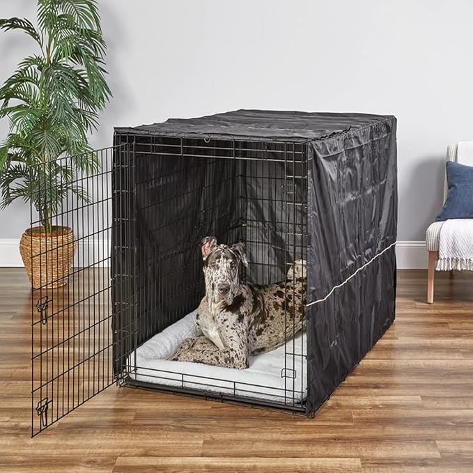 MidWest Homes for Pets XXL Dog Crate Cover, Black Polyester Privacy Kennel Cover Fits Most Giant 54-Inch Crates, Machine Washable, Reduces Barking & Chewing