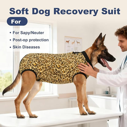 Jiupety Dog Surgical Recovery Suit Adjustable, Not Fit Slim and Long Body, Dogs Suit for Surgery Recovery, XL Size, Anti-Licking Surgical Dog Onesies, Leopard